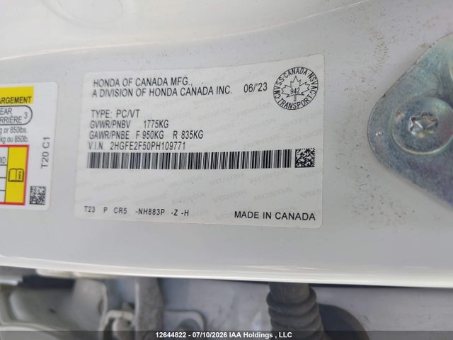 2023 Honda Civic მანქანა იყიდება აუქციონზე, vin: 2HGFE2F50PH109771, აუქციონის ნომერი: 12644822