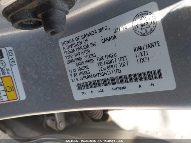 Honda CR-V EXL 2016 2HKRM4H73GH111109 Image 9