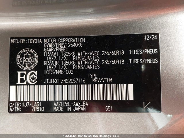 12644842 :رقم المزاد ، JTJHKCFZ4S2057116 vin ، 2025 Lexus Nx 450h+ مزاد بيع