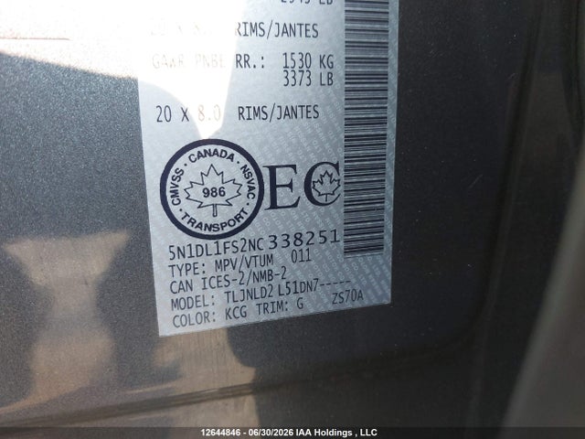 5N1DL1FS2NC338251 Infiniti QX60 LUXE