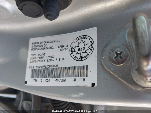 Продаж на аукціоні авто 2012 Honda Civic Ex, vin: 2HGFB2F52CH030685, номер лоту: 12644861
