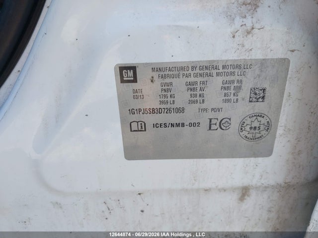 Продаж на аукціоні авто 2013 Chevrolet Cruze Eco, vin: 1G1PJ5SB3D7261068, номер лоту: 12644874