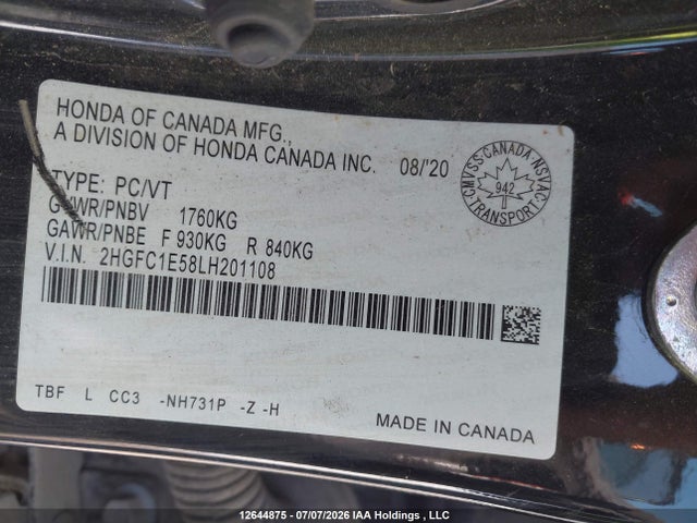 2020 Honda Civic Si Si მანქანა იყიდება აუქციონზე, vin: 2HGFC1E58LH201108, აუქციონის ნომერი: 12644875