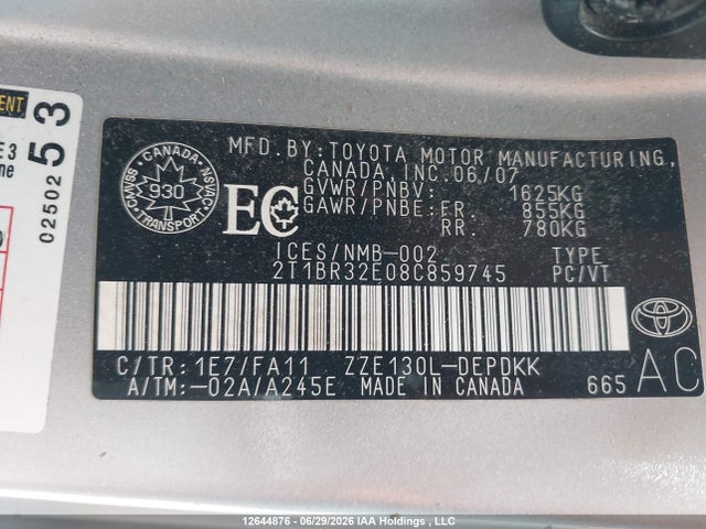 12644876 :رقم المزاد ، 2T1BR32E08C859745 vin ، 2008 Toyota Corolla Ce/le/s مزاد بيع