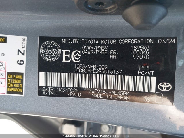 JTDBDMHE2R3013137 Toyota Corolla Hybrid Se