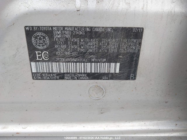 Продажа на аукционе авто 2011 Toyota Rav4 Limited, vin: 2T3DK4DV8BW049583, номер лота: 12644889