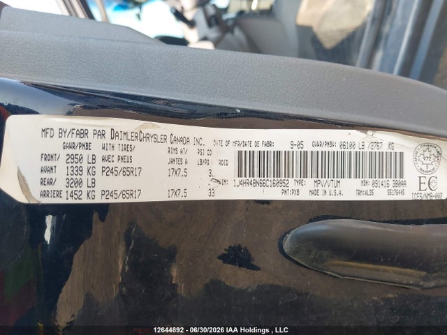 12644892 :رقم المزاد ، 1J4HR48N66C160952 vin ، 2006 Jeep Grand Cherokee Laredo/columbia/freedom مزاد بيع