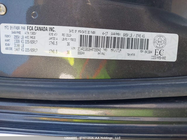 2C4RDGBG8HR728942 Dodge Grand Caravan Cvp/sxt
