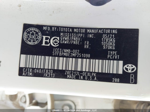Toyota COROLLA LE 2021 5YFBPMBE2MP251098 Image 9