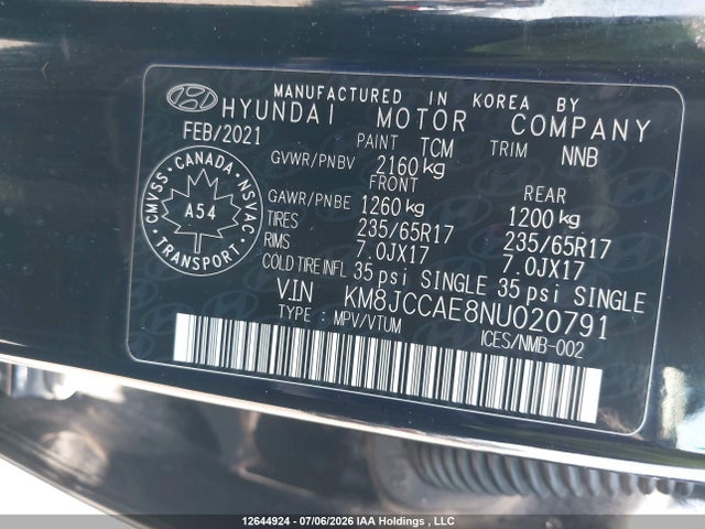 Продаж на аукціоні авто 2022 Hyundai Tucson, vin: KM8JCCAE8NU020791, номер лоту: 12644924