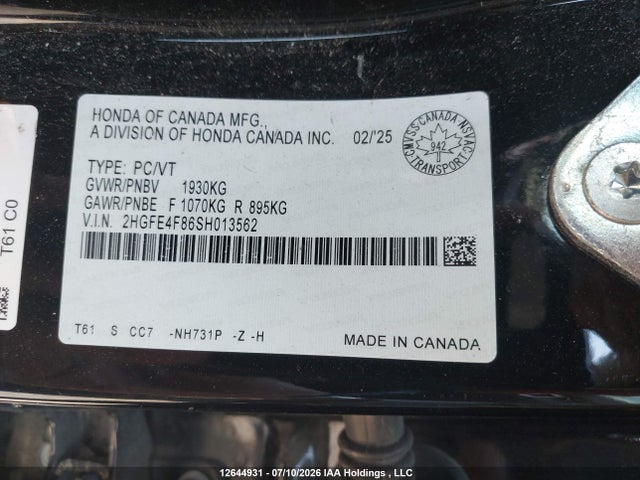2HGFE4F86SH013562 Honda Civic Sport Hybrid/sport Touring Hybrid