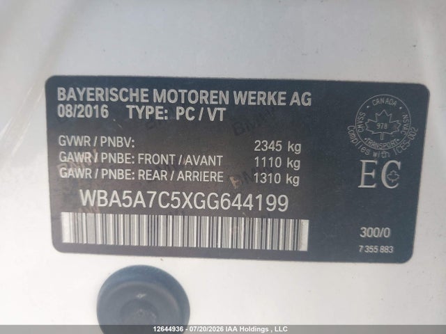 Продаж на аукціоні авто 2016 Bmw 528i Xdrive, vin: WBA5A7C5XGG644199, номер лоту: 12644936