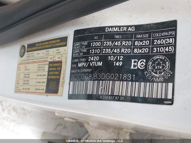 Продаж на аукціоні авто 2013 Mercedes-benz Glk 350 4matic, vin: WDCGG8JB3DG021831, номер лоту: 12644938