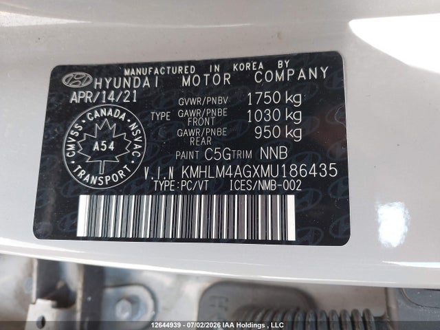 12644939 :رقم المزاد ، KMHLM4AGXMU186435 vin ، 2021 Hyundai Elantra Preferred Ivt With Sun And Tech Package مزاد بيع
