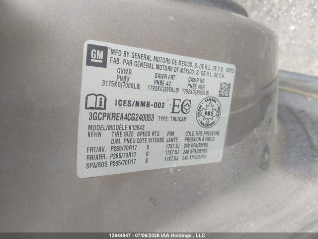 Aukcja sprzedaży 2012 Chevrolet Silverado 1500 Ls, vin: 3GCPKREA4CG240053, numer aukcji: 12644947