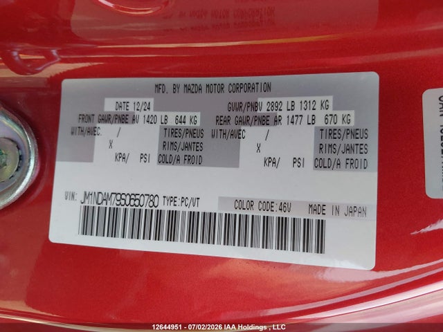 Mazda Mx-5 Miata Grand Touring 2025 JM1NDAM79S0650780 Image 9