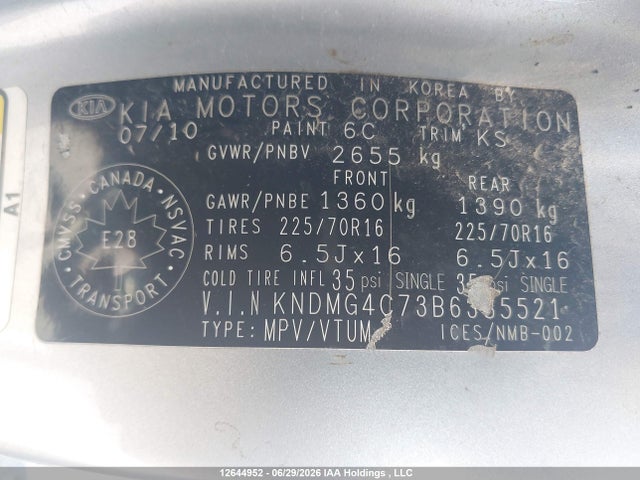 Aukcja sprzedaży 2011 Kia Sedona Lx/lx Convenience, vin: KNDMG4C73B6385521, numer aukcji: 12644952