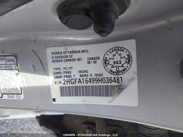 2009 Honda Civic Dx-g მანქანა იყიდება აუქციონზე, vin: 2HGFA16499H036481, აუქციონის ნომერი: 12644955