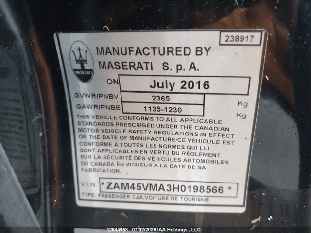 Продажа на аукционе авто 2017 Maserati Granturismo Mc/mc Centennial/sport, vin: ZAM45VMA3H0198566, номер лота: 12644958