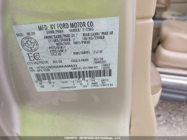 Продаж на аукціоні авто 2010 Ford Escape Xlt, vin: 1FMCU9DG3AKA06633, номер лоту: 12644970