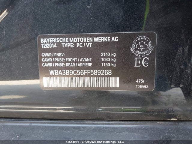 12644971 :رقم المزاد ، WBA3B9C56FF589268 vin ، 2015 Bmw 335 Xi مزاد بيع