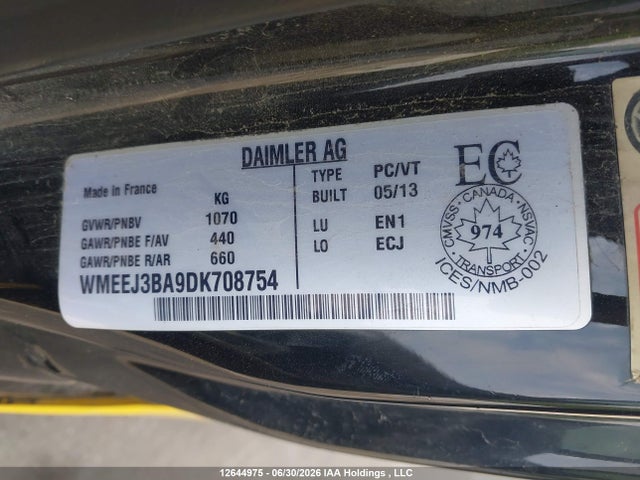 Продажа на аукционе авто 2013 Smart Fortwo Pure/passion, vin: WMEEJ3BA9DK708754, номер лота: 12644975