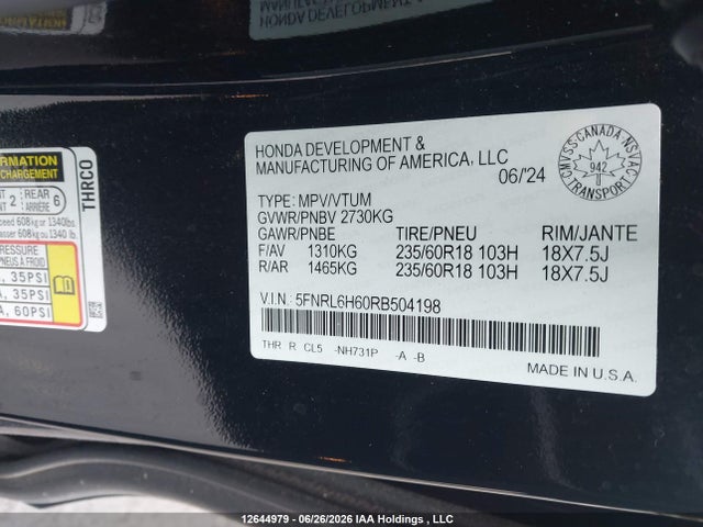 Honda ODYSSEY EXL 2024 5FNRL6H60RB504198 Image 19