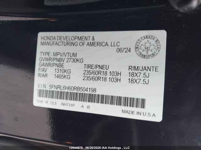 Honda ODYSSEY EXL 2024 5FNRL6H60RB504198 Image 9