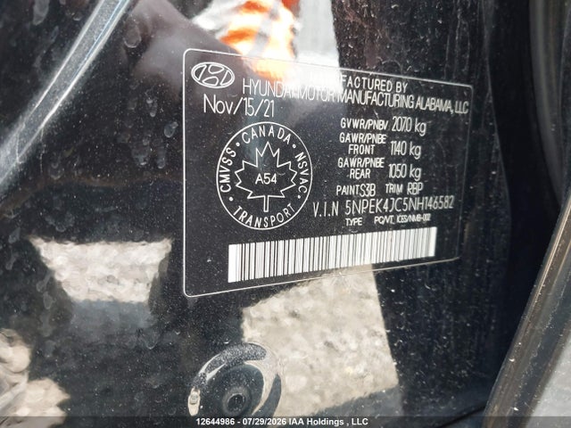 12644986 :رقم المزاد ، 5NPEK4JC5NH146582 vin ، 2022 Hyundai Sonata مزاد بيع