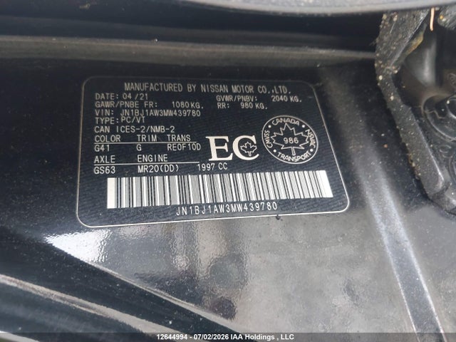 Aukcja sprzedaży 2021 Nissan Qashqai S, vin: JN1BJ1AW3MW439780, numer aukcji: 12644994
