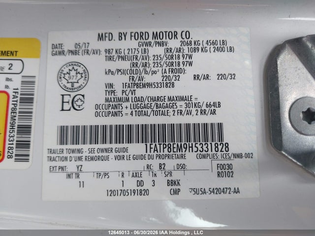 Продажа на аукционе авто 2017 Ford Mustang V6, vin: 1FATP8EM9H5331828, номер лота: 12645013