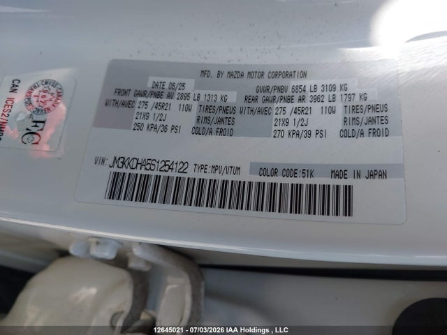 Продажа на аукционе авто 2025 Mazda Cx-90 Plug-in Hybrid Gt, vin: JM3KKDHA5S1254122, номер лота: 12645021