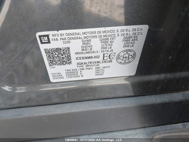 2021 Gmc Terrain Sle მანქანა იყიდება აუქციონზე, vin: 3GKALTEVXML336186, აუქციონის ნომერი: 12645041