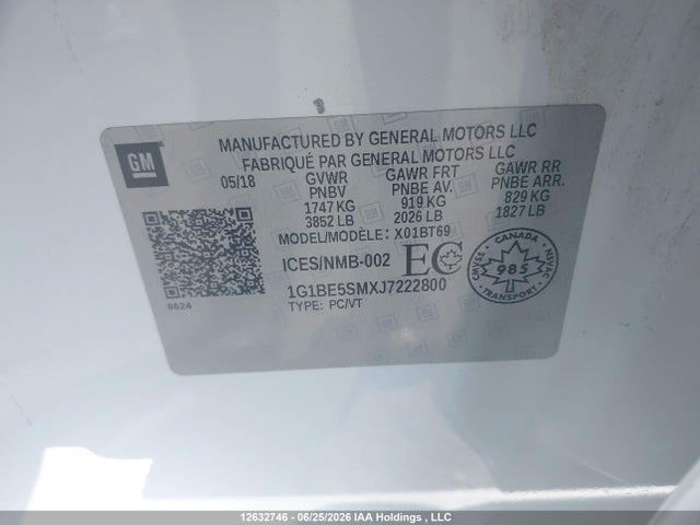 Продажа на аукционе авто 2018 Chevrolet Cruze Lt Auto, vin: 1G1BE5SMXJ7222800, номер лота: 12632746