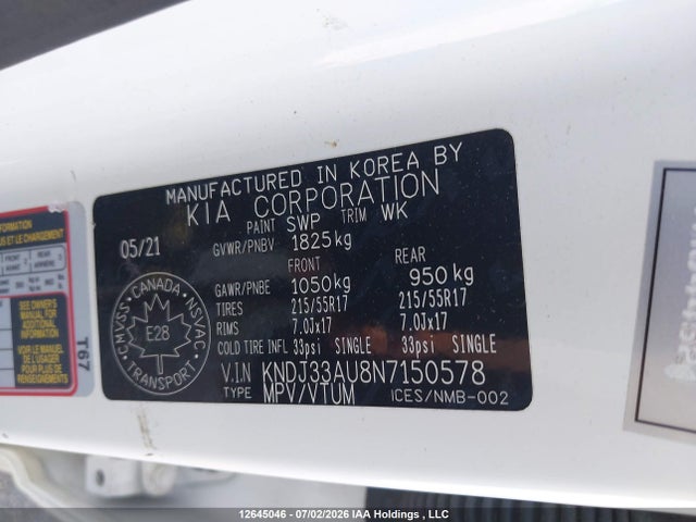 12645046 :رقم المزاد ، KNDJ33AU8N7150578 vin ، 2022 Kia Soul Ex/ex Premium/ex+/gt-line Limited مزاد بيع