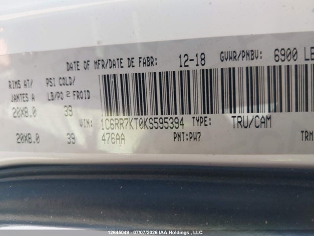 1C6RR7KT0KS595394 RAM 1500 Classic Tradesman