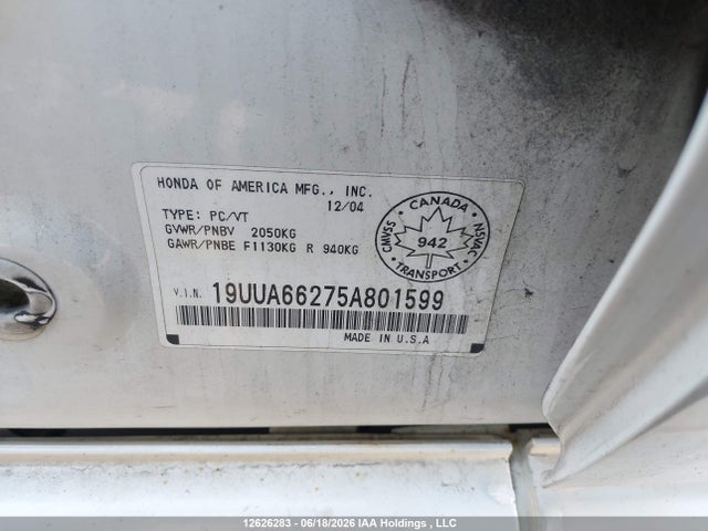 Продажа на аукционе авто 2005 Acura Tl, vin: 19UUA66275A801599, номер лота: 12626283