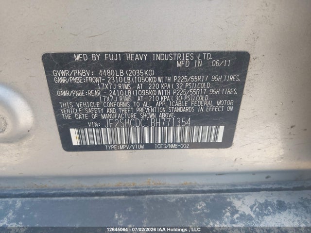 Продаж на аукціоні авто 2011 Subaru Forester 2.5 X Limited Package, vin: JF2SHCDC1BH771354, номер лоту: 12645064