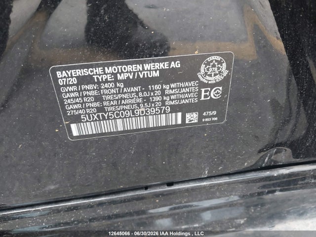 BMW X3 Xdrive30i 2020 5UXTY5C09L9D39579 Image 9