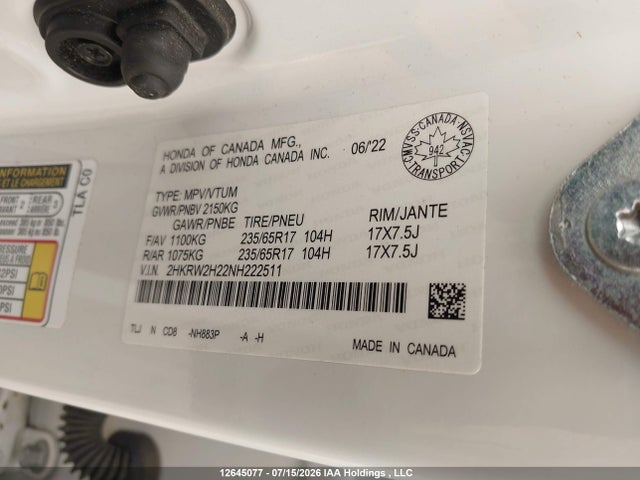 Honda CR-V 2022 2HKRW2H22NH222511 Image 9