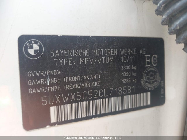 2012 Bmw X3 2.8i მანქანა იყიდება აუქციონზე, vin: 5UXWX5C52CL718581, აუქციონის ნომერი: 12645080