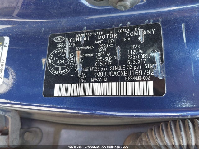 Продаж на аукціоні авто 2011 Hyundai Tucson Gls, vin: KM8JUCACXBU169792, номер лоту: 12645085