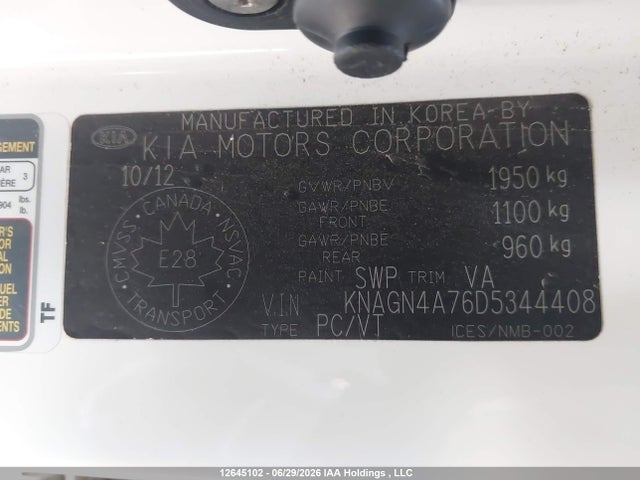 Продажа на аукционе авто 2013 Kia Optima Ex/ex Luxury/ex+, vin: KNAGN4A76D5344408, номер лота: 12645102