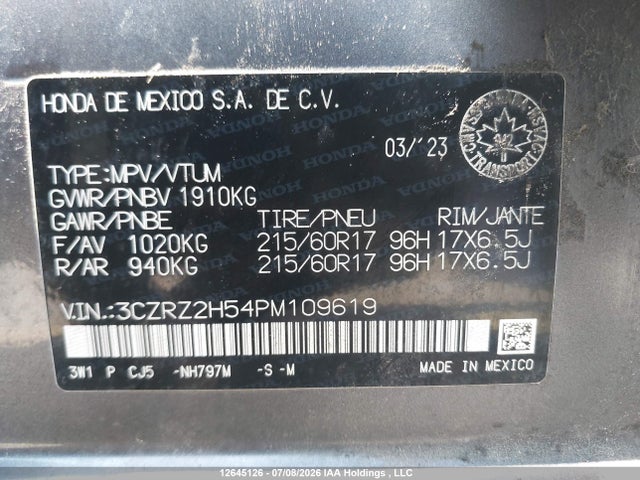 Aukcja sprzedaży 2023 Honda Hr-v Sport, vin: 3CZRZ2H54PM109619, numer aukcji: 12645126