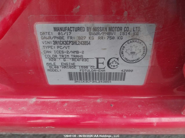 Nissan Micra S/sr/sv 2017 3N1CK3CP3HL243854 Image 18