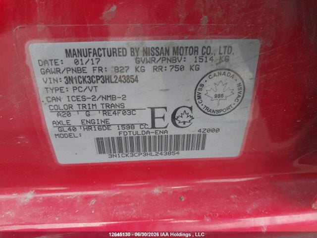 Nissan Micra S/sr/sv 2017 3N1CK3CP3HL243854 Image 9