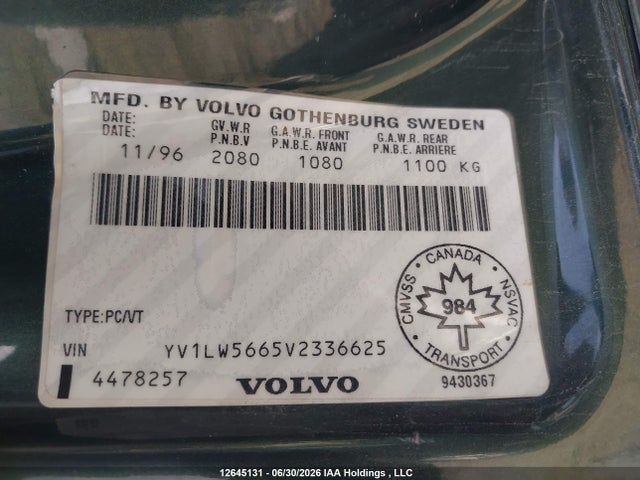 Aukcja sprzedaży 1997 Volvo 850 Series Awd (m5), vin: YV1LW5665V2336625, numer aukcji: 12645131