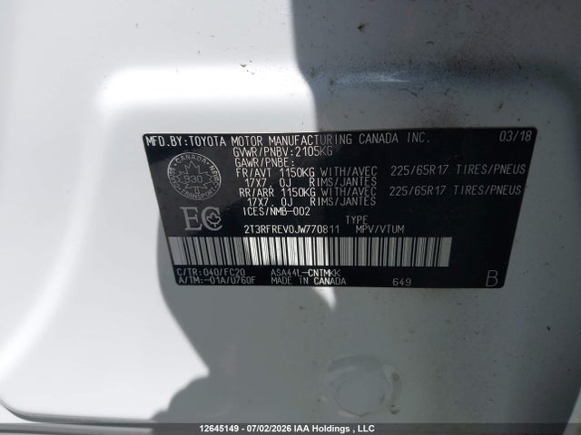 2T3RFREV0JW770811 Toyota Rav4 Adventure/xle