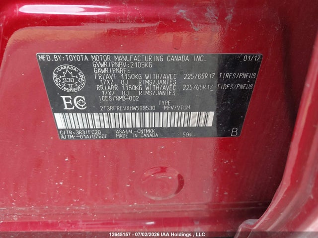 Toyota Rav4 Xle 2017 2T3RFREVXHW599530 Image 9