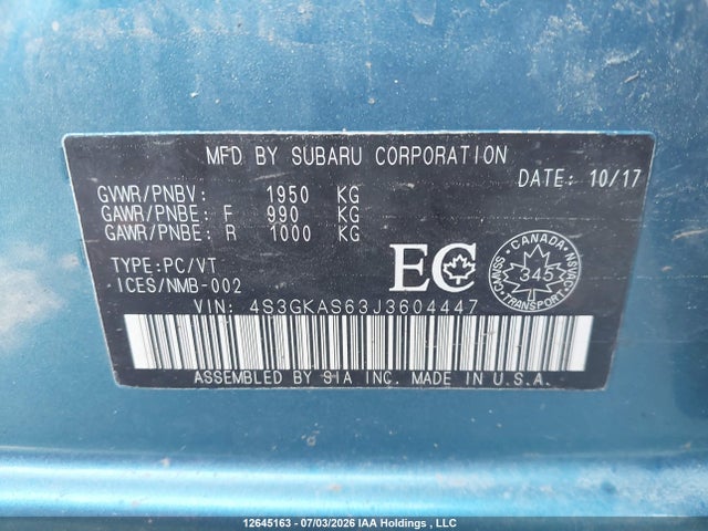 4S3GKAS63J3604447 Subaru Impreza Sport-tech